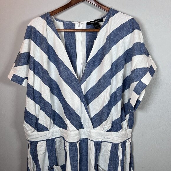 Ashley Stewart Maxi Dress Women’s Size 22 Striped Blue & White Pockets Zipper - Picture 3 of 15